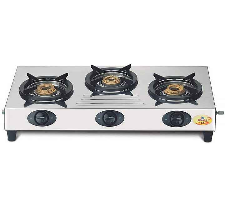 Bajaj CX9 Stainless Steel ISI Certified 3-Burner Gas Stove (Silver) (450020 CX9)